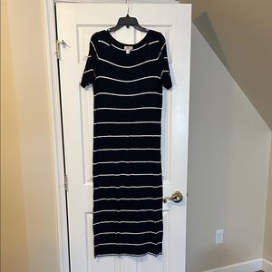 LOFT Navy and White Striped Midi Dress